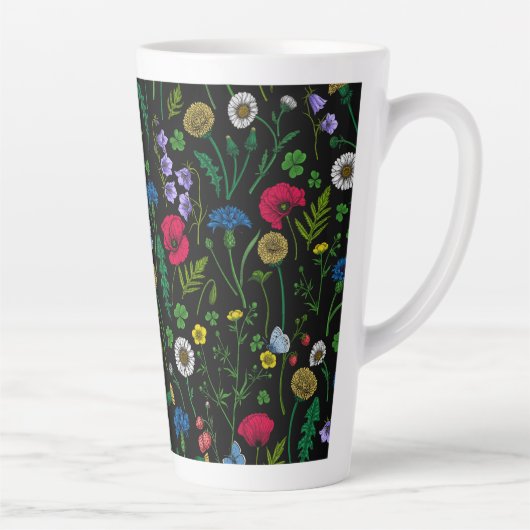 Tasse Latte Fleurs sauvages sur tôle noire (Droite)