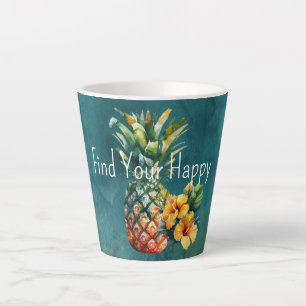 Tasse Latte Fleurs tropicales de l'Hibiscus de l'ananas turquo