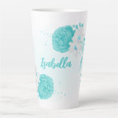 Tasse Latte fleurs turquoise romantique (Devant)