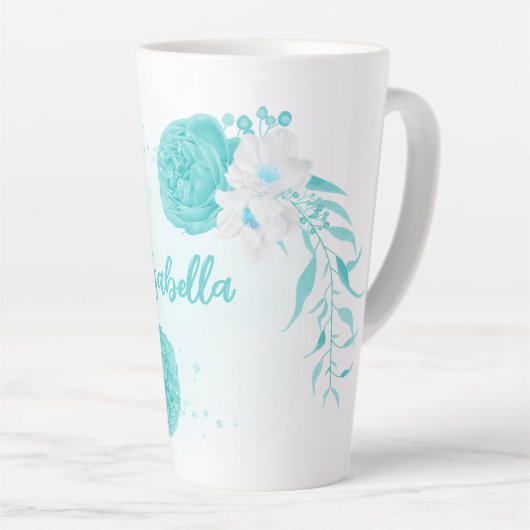 Tasse Latte fleurs turquoise romantiques (Angle droit)