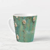 Tasse Latte Fleurs Turquoises rousses romantiques roses (Angle gauche)