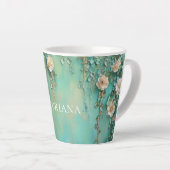 Tasse Latte Fleurs Turquoises rousses romantiques roses (Angle droit)