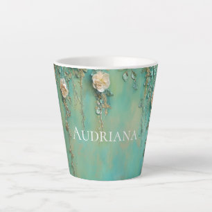 Tasse Latte Fleurs Turquoises rousses romantiques roses
