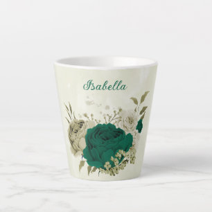 Tasse Latte fleurs vert émeraude beige