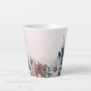 Tasse Latte Fleurs vertes rose blanc marine romantiques