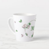 Tasse Latte fleurs violettes verdure papillons (Angle gauche)