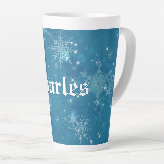Tasse Latte Flocon de neige bleu hiver Personnalisé (Angle droit)