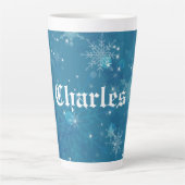 Tasse Latte Flocon de neige bleu hiver Personnalisé (Devant)