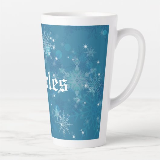 Tasse Latte Flocon de neige bleu hiver Personnalisé (Droite)