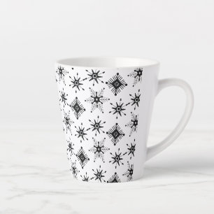 Tasse Latte Flocons de neige noirs motif géométrique bulle hiv