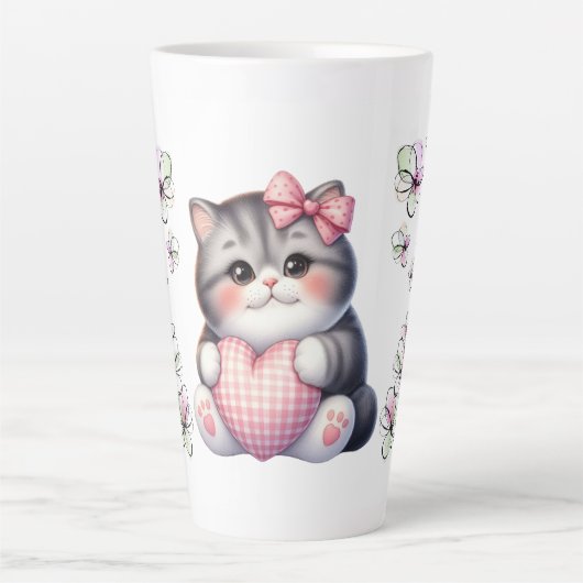 Tasse Latte Floral Avec Chat (Devant)