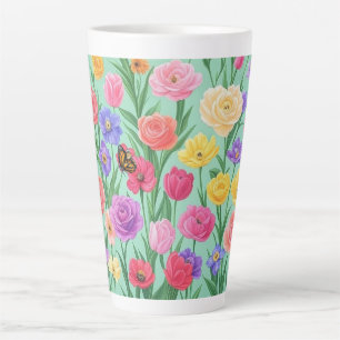 Tasse Latte Floral coloré/Rose de printemps
