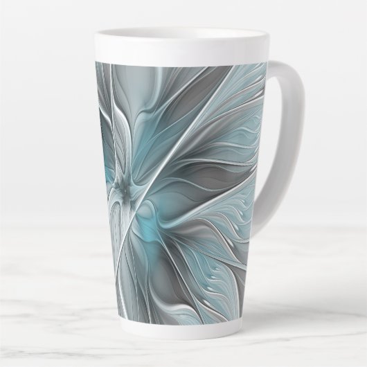 Tasse Latte Floral Fractal Moderne Fleur Abstrait gris bleu (Angle droit)