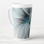 Tasse Latte Floral Fractal Moderne Fleur Abstrait gris bleu (Angle gauche)