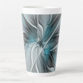 Tasse Latte Floral Fractal Moderne Fleur Abstrait gris bleu (Devant)