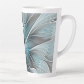 Tasse Latte Floral Fractal Moderne Fleur Abstrait gris bleu (Droite)