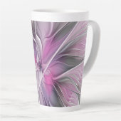 Tasse Latte Floral Fractal moderne Fleur Abstraite rose gris (Angle droit)
