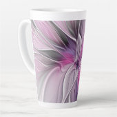 Tasse Latte Floral Fractal moderne Fleur Abstraite rose gris (Angle gauche)