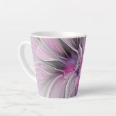 Tasse Latte Floral Fractal moderne Fleur Abstraite rose gris (Angle gauche)