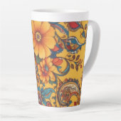 Tasse Latte Floral jaune et Paisley (Angle droit)