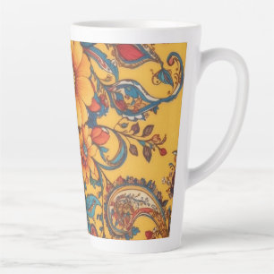 Tasse Latte Floral jaune et Paisley