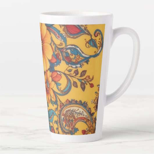 Tasse Latte Floral jaune et Paisley (Droite)