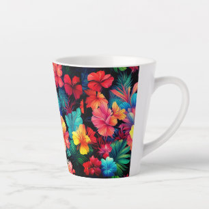 Tasse Latte Floral Orange Tropical Flowers Feuille-66771