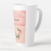 Tasse Latte Floral rose avec Diamond Tiara Princess Design (Angle droit)
