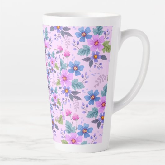 Tasse Latte Floral Rose Violet Fleurs Motif-36841 (Droite)