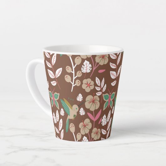 Tasse Latte Floral seamless pattern flowers, leaves, butterfly (Angle gauche)