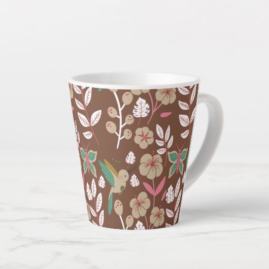 Tasse Latte Floral seamless pattern flowers, leaves, butterfly (Angle droit)
