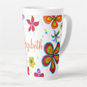 Tasse Latte Flore retro dessiné à la main personnalisée (Angle droit)