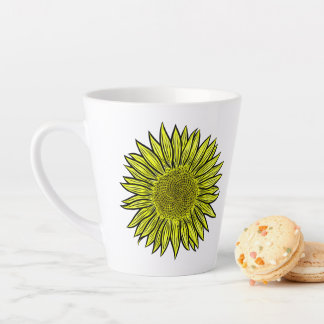 Tasse Latte Flore Rustique Tournesol Jaune Main tirée