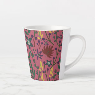 Tasse Latte Flore sans couture motif fleurs rose feuille branc
