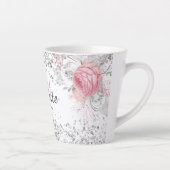 Tasse Latte Flores rose argent élégant nom monogramme (Droite)