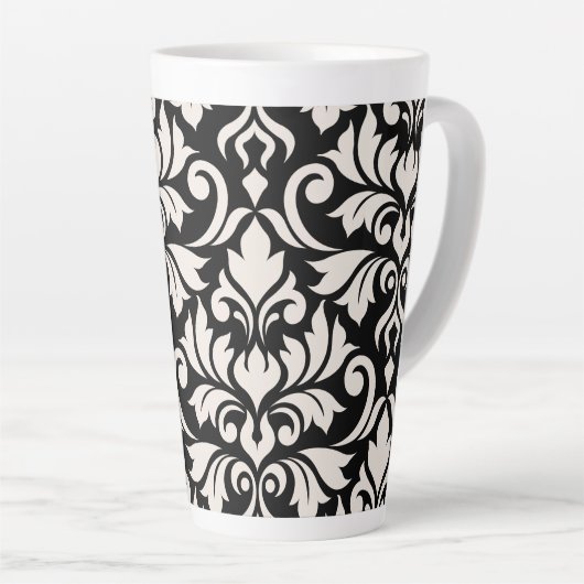 Tasse Latte Flourissant Damask Art I Cream sur Black (Angle droit)