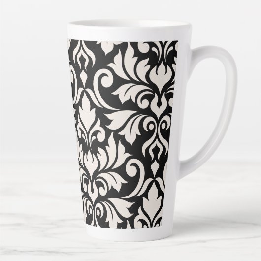 Tasse Latte Flourissant Damask Art I Cream sur Black (Droite)