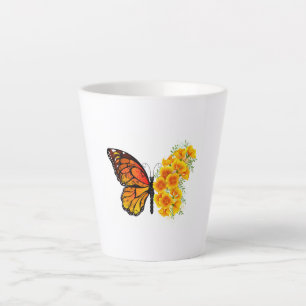 Tasse Latte Flower Butterfly with Yellow California Poppy