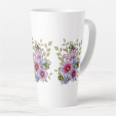Tasse Latte Flowers and Bees, Freehand Botanical Art (Angle droit)