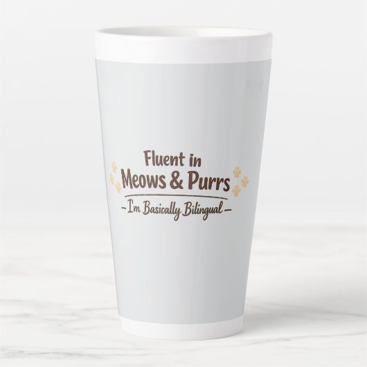 Tasse Latte Fluent in Meows & Purrs Funny Cat Lover Gift (Devant)