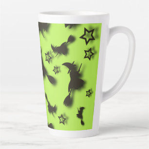 Tasse Latte Flying witch among stars at Halloween night 3D