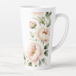 Tasse Latte Fond floral élégant de pivoine rose en aquarelle
