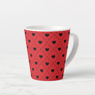 Tasse Latte Fond rouge vif avec petits cœurs noirs