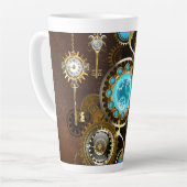 Tasse Latte Fond rouillé Steampunk avec verres turquoise (Angle gauche)
