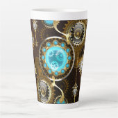 Tasse Latte Fond rouillé Steampunk avec verres turquoise (Devant)
