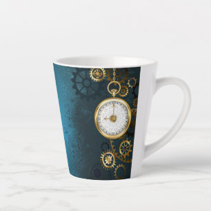 Tasse Latte Fond turquoise Steampunk avec engrenages