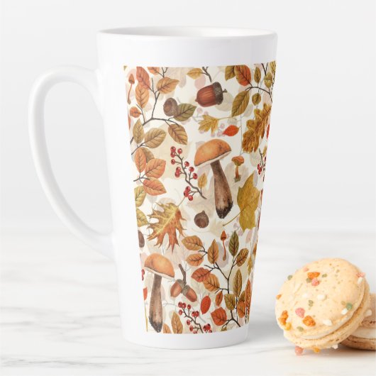 Tasse Latte Forêt automnale sur blanc (En situation)