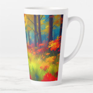 Tasse Latte Forêt avec des arbres et des fleurs colorés