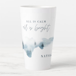 Tasse Latte Forêt d'aquarelle minimum personnalisé Noël