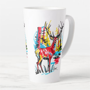 Tasse Latte Forêt de cerfs abstraite vibrante Art contemporain